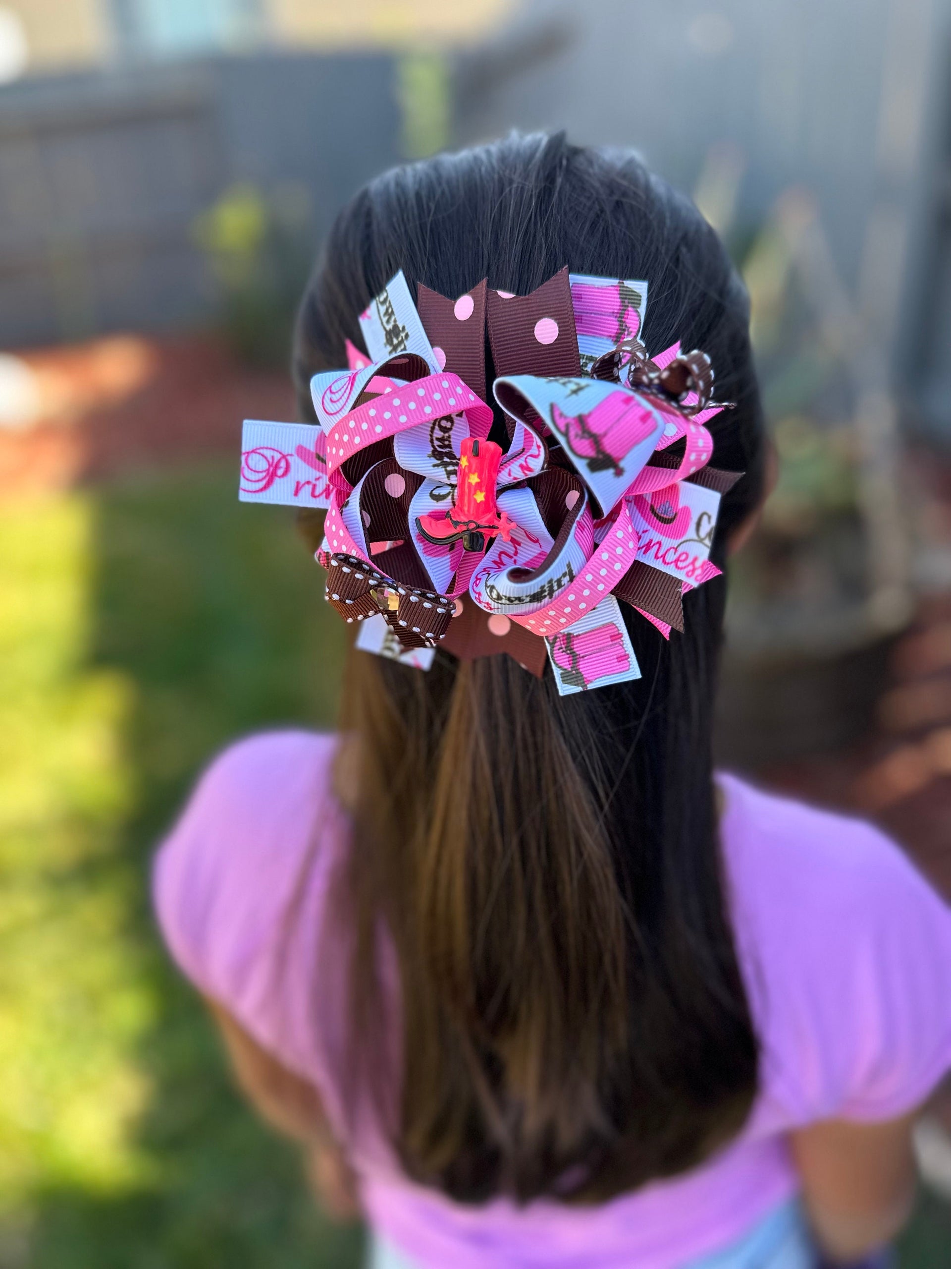 Girls cowboy boots grosgrain hair bow