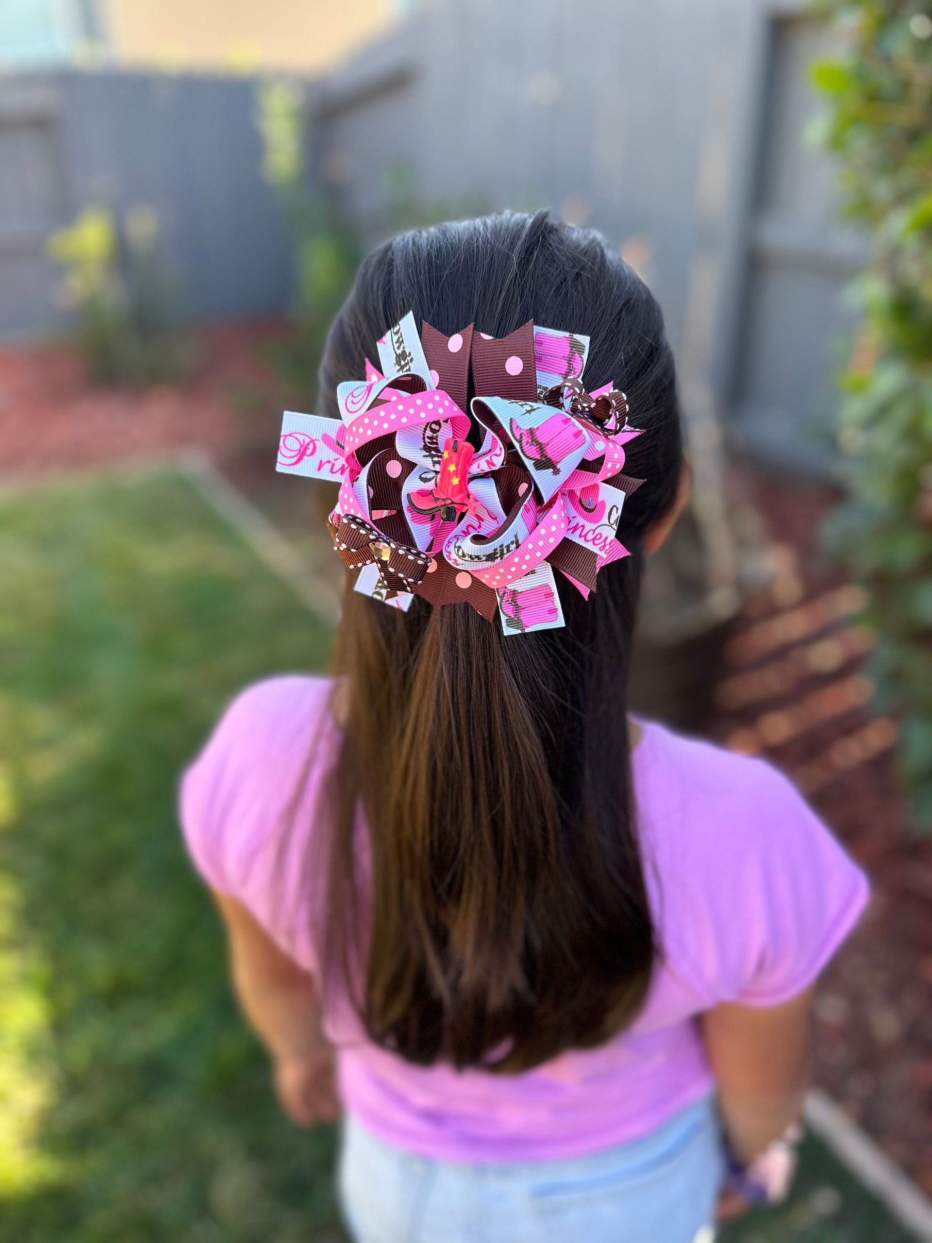 Girls cowboy boots grosgrain hair bow