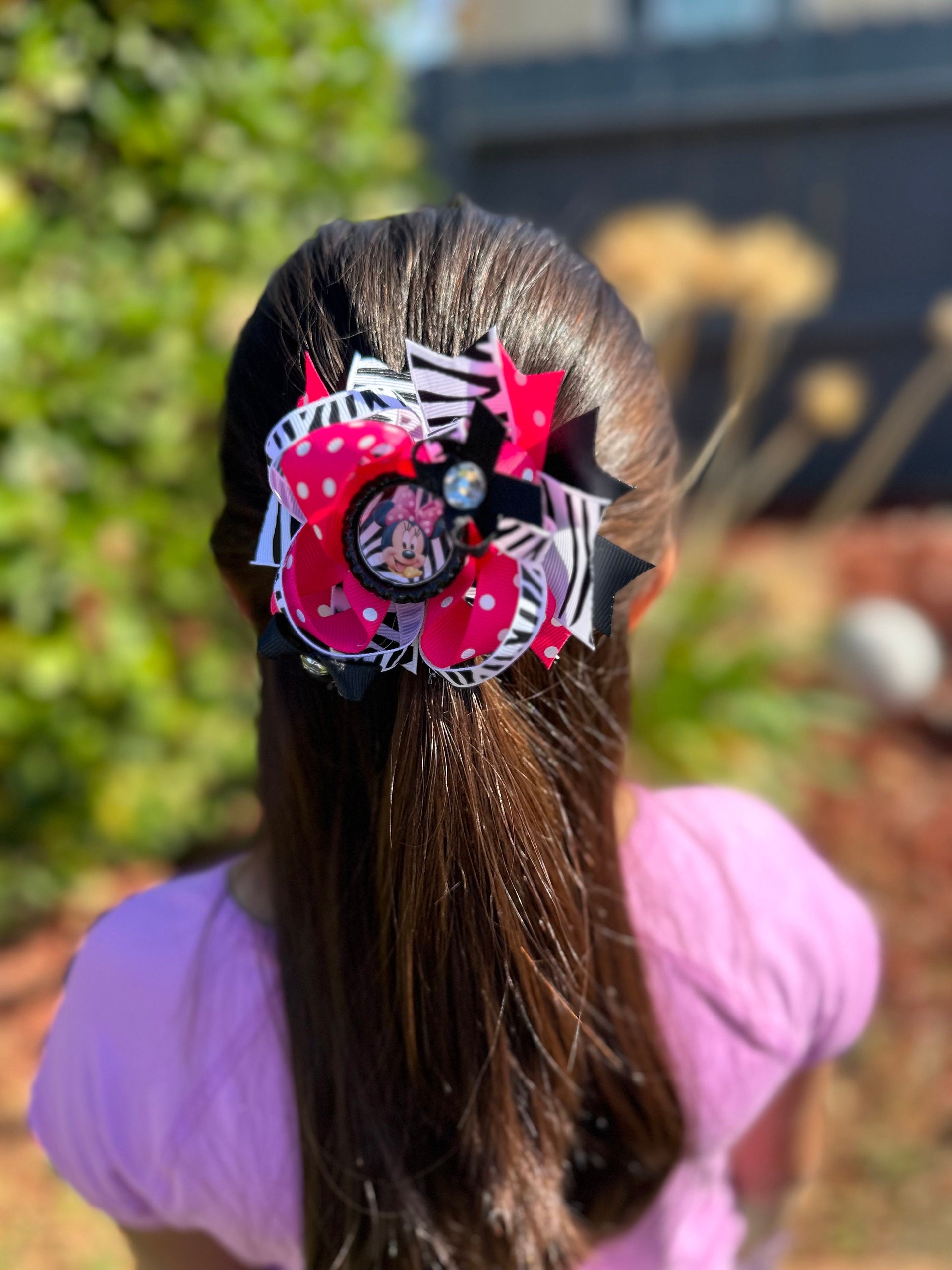 Zebra print mouse inspired boutique hair bow