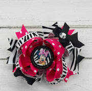 Zebra print mouse inspired boutique hair bow