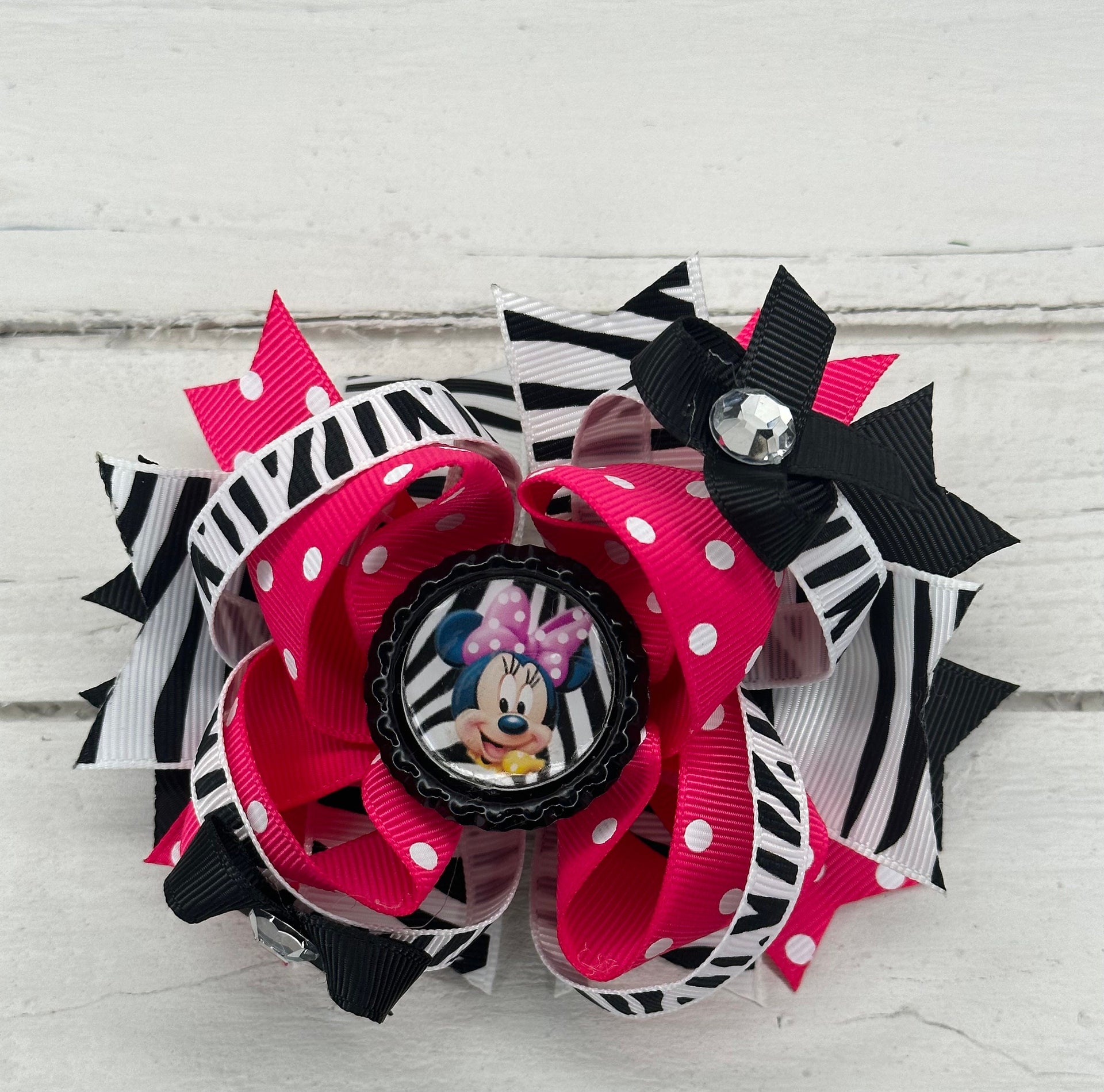 Zebra print mouse inspired boutique hair bow