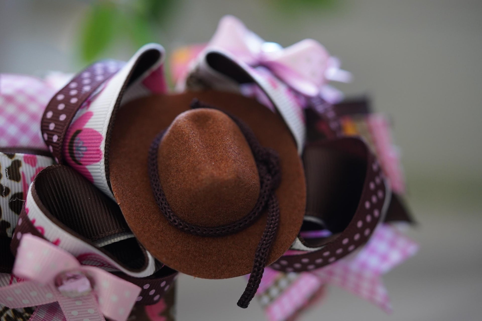 Cowboy hat grosgrain hair bow