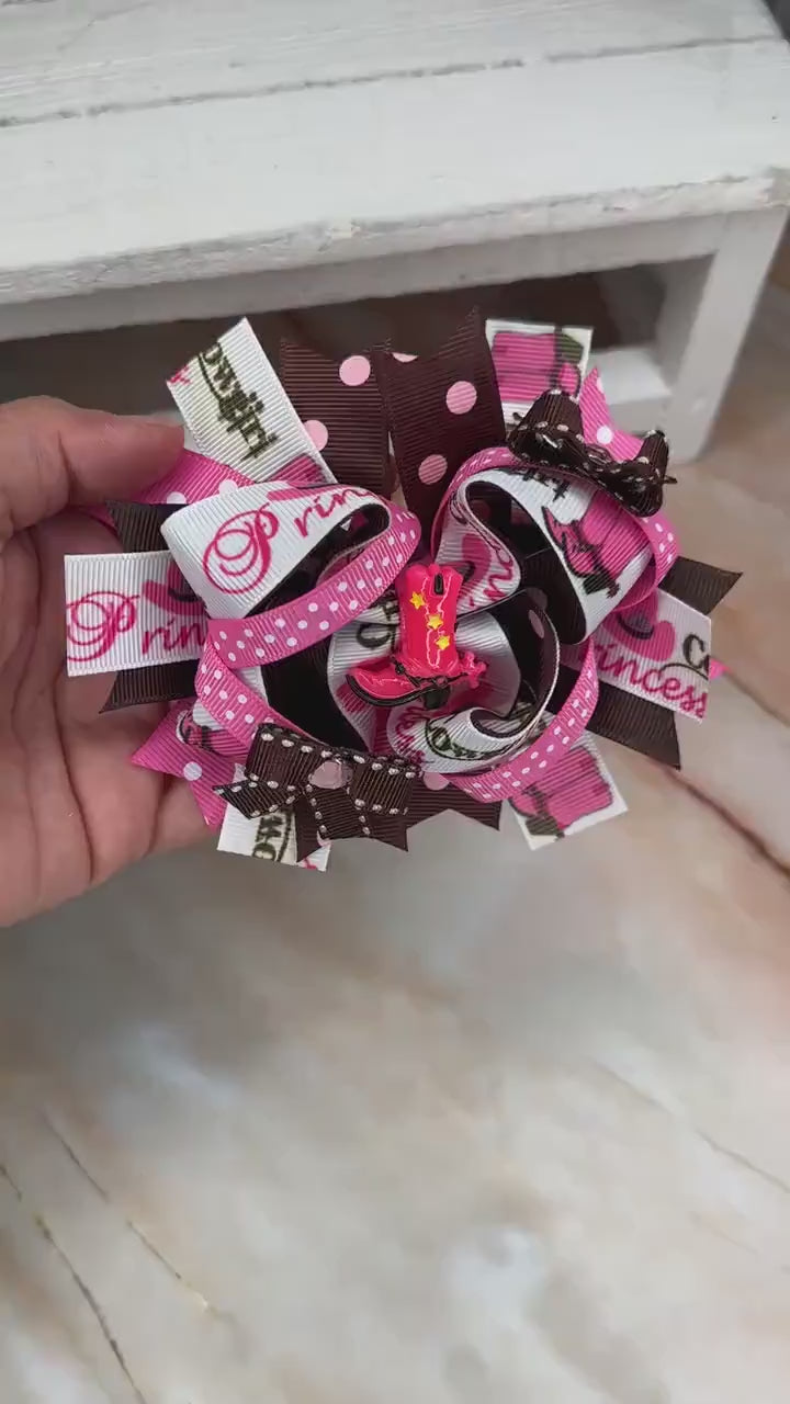 Girls cowboy boots grosgrain hair bow